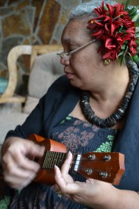 Auntie Irene Playing the Ukulele at The Four Seasons Lanai, The Lodge at Koele