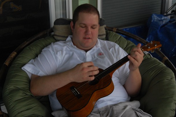 Trying to Play the Ukulele at a Friend's House on Oahu