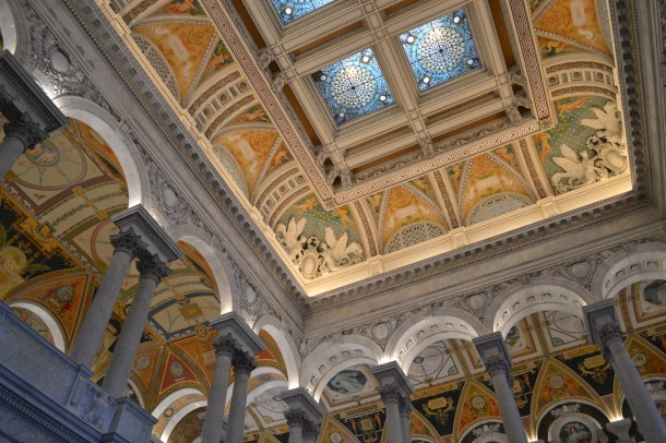 The ceiling in the Library of Congress lobby
