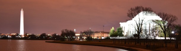 The Washington Monument across the Tidal Basin from nearby the Jefferson Memorial