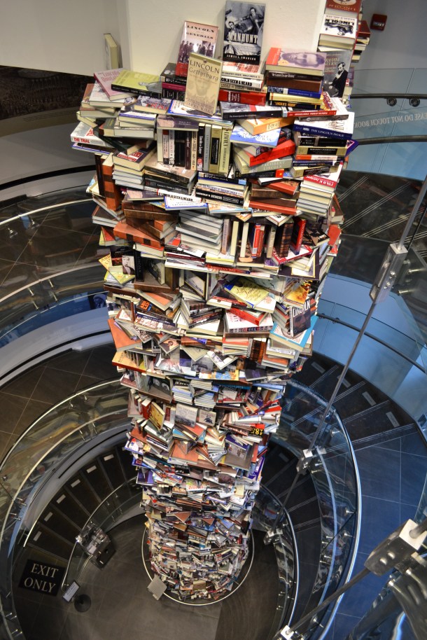 A tower of books on President Lincoln