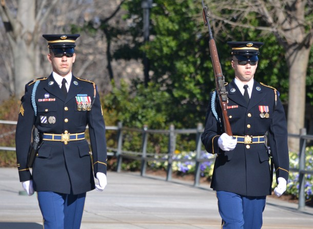 The sergeant and the current guard walking