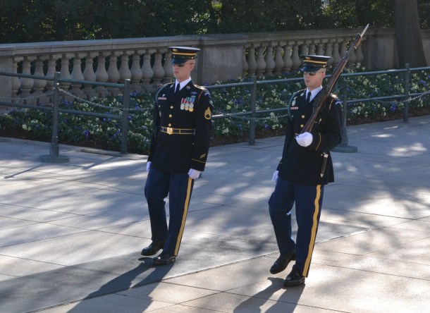 The sergeant and the replacement approach the Tomb of the Unknowns