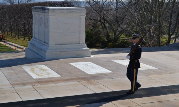 A soldier keeps watch