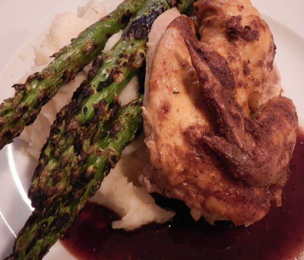 Chicken and giant asparagus spears