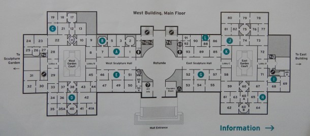 A map of the National Gallery of Art's West Building
