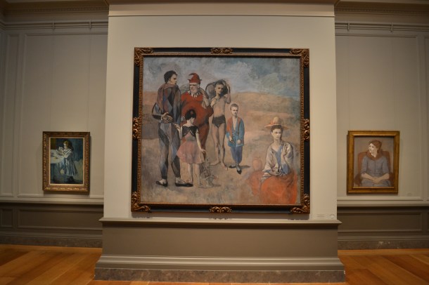 Piccaso's Le Gournet, 1901; Family of Saltimbanques, 1905; Madame Picasso, 1923