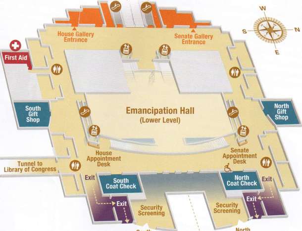 A map of the U.S. Capitol's Emancipation Hall