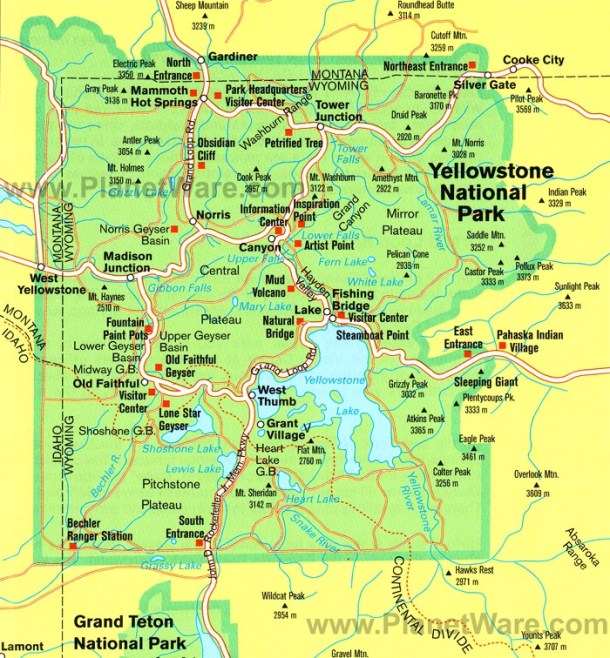 A map of Yellowstone National Park