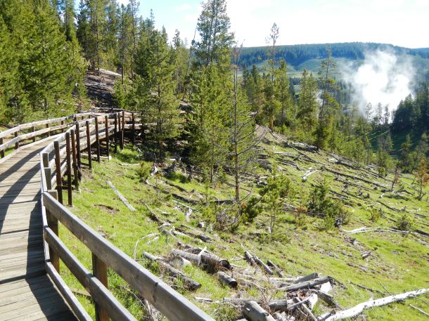 Following the boardwalk at the Mud Volcano