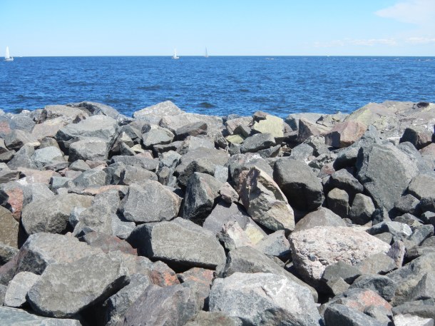 The giant rocks on Lake Superior's shoreline at Canal Park