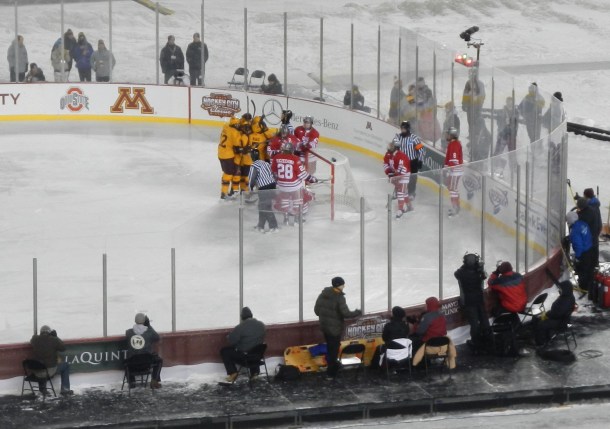 The Gophers celebrate the lone goal of the game