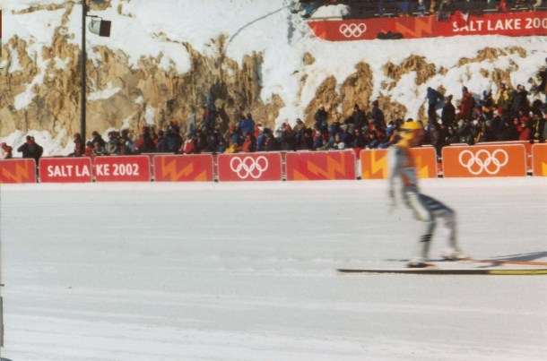 Hard to get a ski jumper landing when you stand up front on the rail