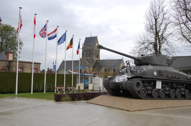 Paratrooper John Steele was stuck on this church in Sainte-Mere-Eglise
